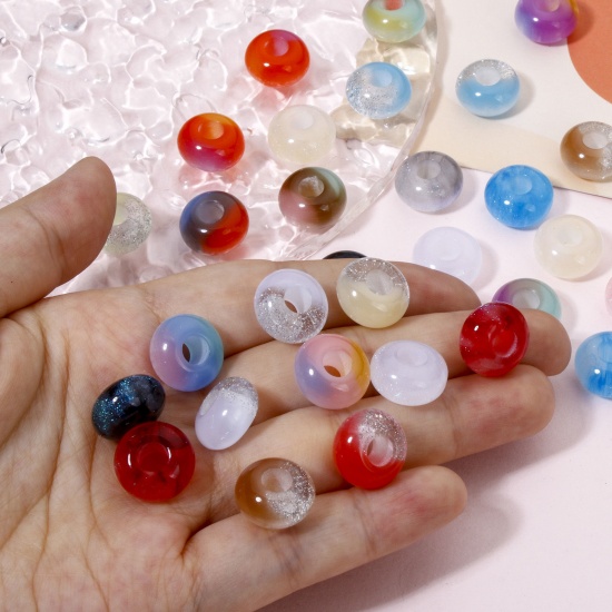 Picture of Acrylic European Style Large Hole Charm Beads At Random Mixed Color Abacus 14mm x 8mm, Hole: Approx 4.8mm