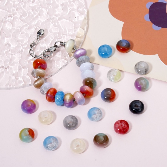 Picture of Acrylic European Style Large Hole Charm Beads At Random Mixed Color Abacus 14mm x 8mm, Hole: Approx 4.8mm