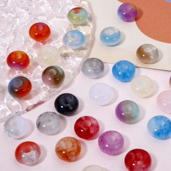 Picture of Acrylic European Style Large Hole Charm Beads At Random Mixed Color Abacus 14mm x 8mm, Hole: Approx 4.8mm