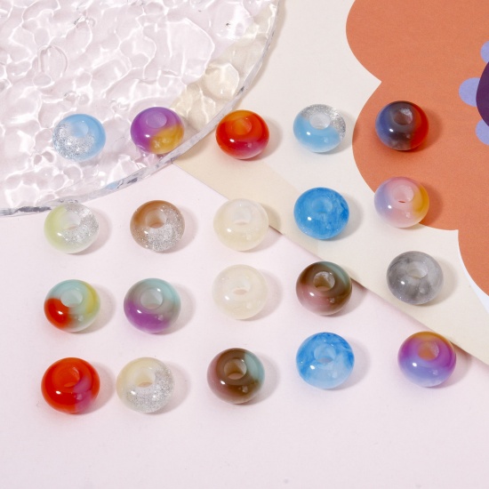 Picture of Acrylic European Style Large Hole Charm Beads At Random Mixed Color Abacus 14mm x 8mm, Hole: Approx 4.8mm