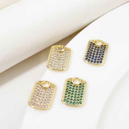 Picture of Eco-friendly Brass Geometric Charms 18K Real Gold Plated Rectangle Micro Pave 18mm x 12mm