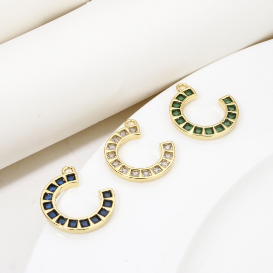 Picture of Eco-friendly Brass West Cowboy Charms 18K Real Gold Plated Luck Horseshoe Micro Pave 20mm x 20mm