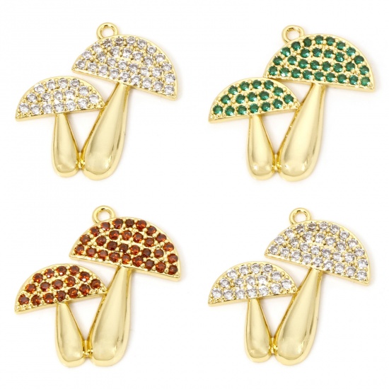 Imagen de 1 Unidad Respetuoso del Medio Ambiente Latón Colgantes Seta 18K Oro Real Chapado Micro Pave 26mm x 25mm