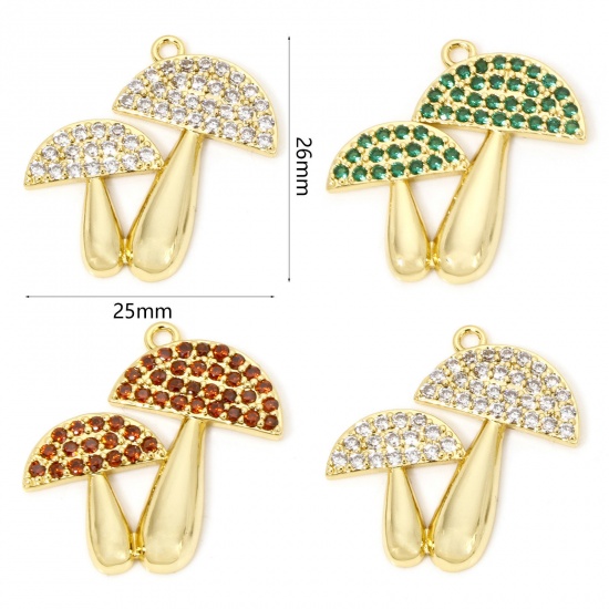 Imagen de 1 Unidad Respetuoso del Medio Ambiente Latón Colgantes Seta 18K Oro Real Chapado Micro Pave 26mm x 25mm