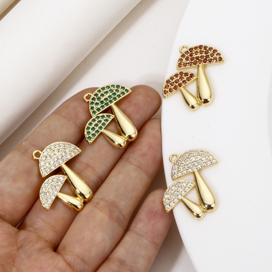 Imagen de 1 Unidad Respetuoso del Medio Ambiente Latón Colgantes Seta 18K Oro Real Chapado Micro Pave 26mm x 25mm