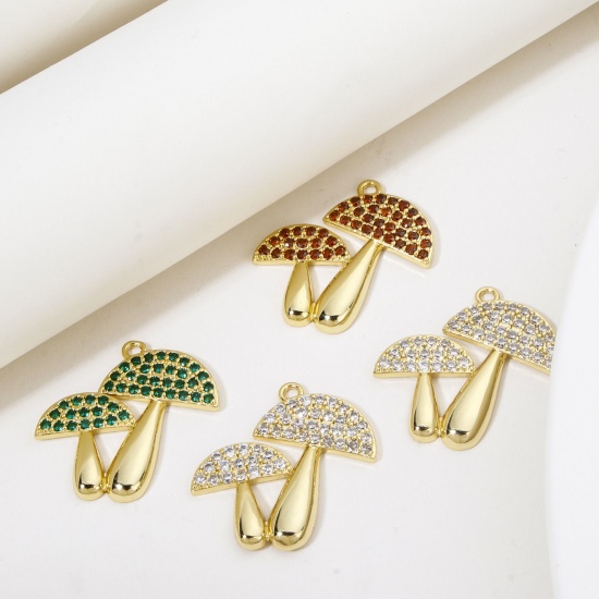 Imagen de 1 Unidad Respetuoso del Medio Ambiente Latón Colgantes Seta 18K Oro Real Chapado Micro Pave 26mm x 25mm
