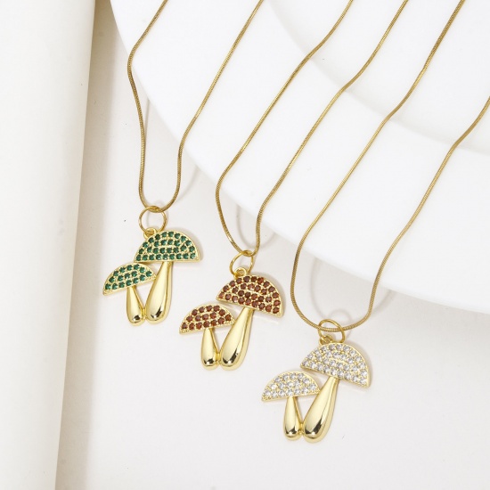 Imagen de 1 Unidad Respetuoso del Medio Ambiente Latón Colgantes Seta 18K Oro Real Chapado Micro Pave 26mm x 25mm