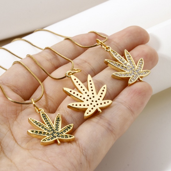 Picture of Eco-friendly Brass Charms 18K Real Gold Plated Leaf Micro Pave 25mm x 20mm