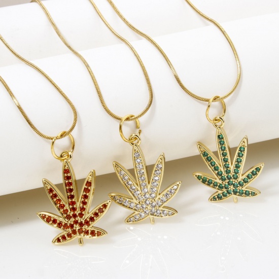 Picture of Eco-friendly Brass Charms 18K Real Gold Plated Leaf Micro Pave 25mm x 20mm