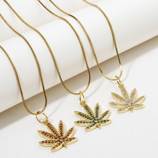 Picture of Eco-friendly Brass Charms 18K Real Gold Plated Leaf Micro Pave 25mm x 20mm