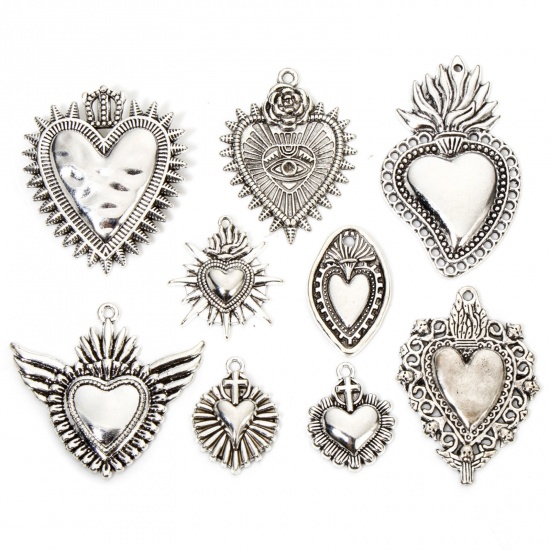 Picture of Zinc Based Alloy Religious Charms Antique Silver Color Ex Voto Heart