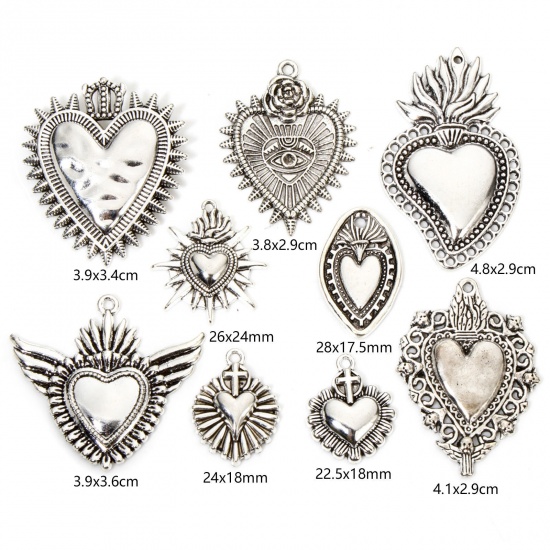 Picture of Zinc Based Alloy Religious Charms Antique Silver Color Ex Voto Heart