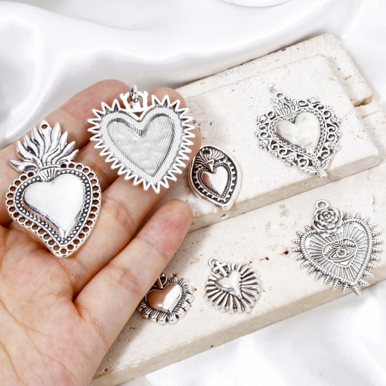 Picture of Zinc Based Alloy Religious Charms Antique Silver Color Ex Voto Heart