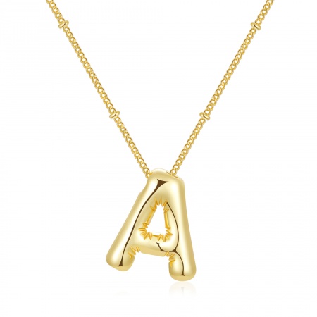 Picture of Wholesale Balloon Capital Alphabet Initial Letter Message " A-Z " Pendant Charm Necklace, 18K Real Gold Plated Brass Curb Link Chain, Women's Eco-friendly PVD Waterproof Anti-Tarnish Hypoallergenic Exquisite Stylish Gift Jewelry For Retailer, 45cm(17.7") + 5cm(2") long