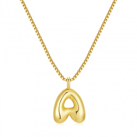 Picture of Wholesale Capital Alphabet Initial Letter Message " A-Z " Pendant Charm Necklace, 18K Real Gold Plated Brass Box Chain, Women's Eco-friendly PVD Waterproof Anti-Tarnish Hypoallergenic Exquisite Stylish Gift Jewelry For Retailer, 40cm(15.7") + 5cm(2") long