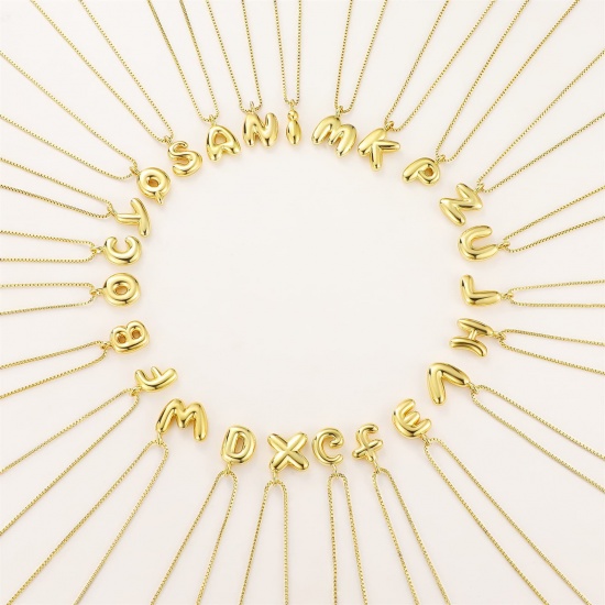 Immagine di Lettera Maiuscola Messaggio " A-Z " Collana con Ciondolo All'Ingrosso, 18K Vero Oro Placcato Ottone Catena a Casella, Donne PVD Ecologica Impermeabile Anti-Ossidante Ipoallergenico Squisito Elegante Regalo Gioielli Per Rivenditore, 40cm + 5cm Lunghezza, 1 Pz