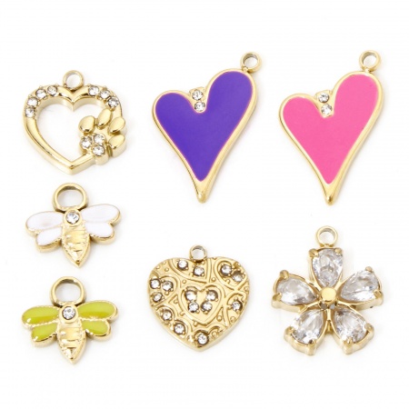 Vacuum Plating 304 Stainless Steel Exquisite Charms Gold Plated Multicolor Bee Animal Enamel Clear Rhinestone