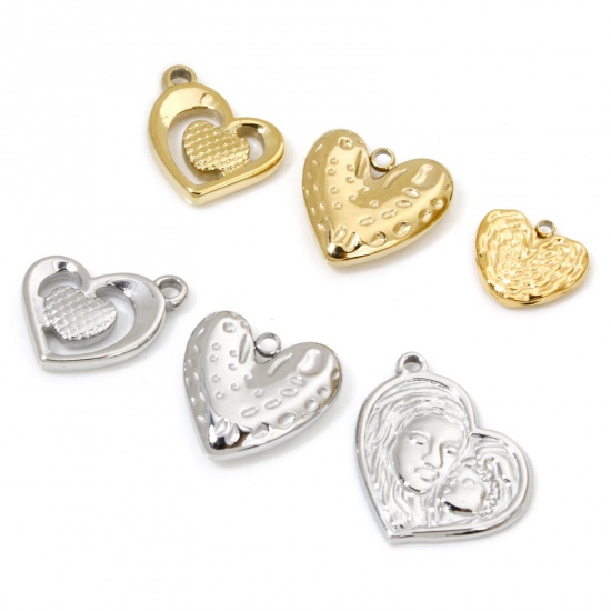 Picture of Vacuum Plating 304 Stainless Steel Valentine's Day Charms Multicolor Heart