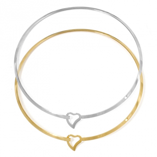 Picture of 304 Stainless Steel Collar Neck Ring Necklace For DIY Jewelry Making Round Heart 45cm(17.7") long, Chain Size: 4mm