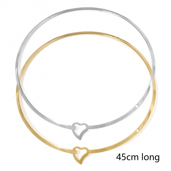 Picture of 304 Stainless Steel Collar Neck Ring Necklace For DIY Jewelry Making Round Heart 45cm(17.7") long, Chain Size: 4mm
