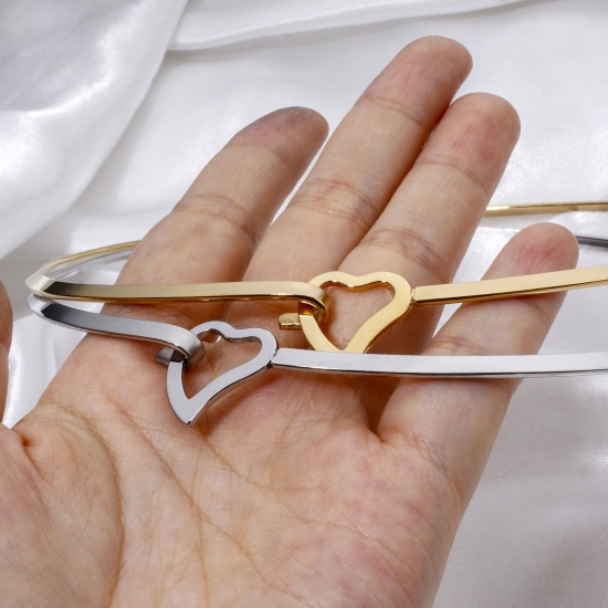 Picture of 304 Stainless Steel Collar Neck Ring Necklace For DIY Jewelry Making Round Heart 45cm(17.7") long, Chain Size: 4mm