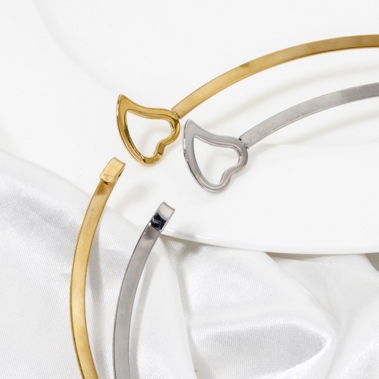 Picture of 304 Stainless Steel Collar Neck Ring Necklace For DIY Jewelry Making Round Heart 45cm(17.7") long, Chain Size: 4mm
