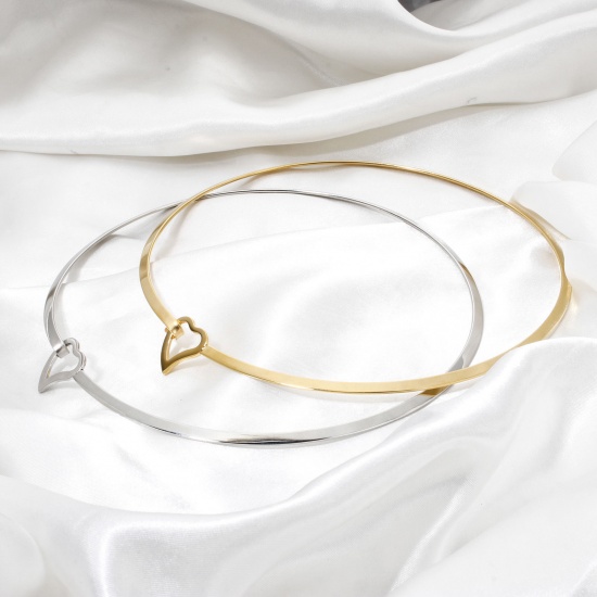 Picture of 304 Stainless Steel Collar Neck Ring Necklace For DIY Jewelry Making Round Heart 45cm(17.7") long, Chain Size: 4mm