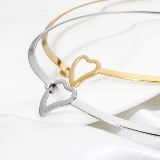 Picture of 304 Stainless Steel Collar Neck Ring Necklace For DIY Jewelry Making Round Heart 45cm(17.7") long, Chain Size: 4mm