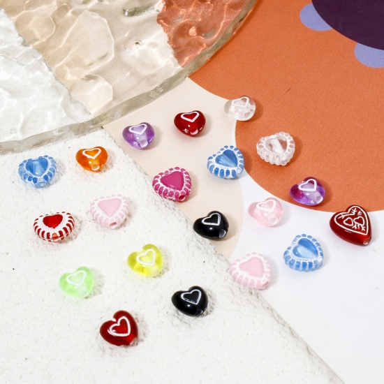 Picture of Acrylic Valentine's Day Beads For DIY Jewelry Making Multicolor Opaque Heart About 7mm x 6mm, Hole: Approx 1.2mm