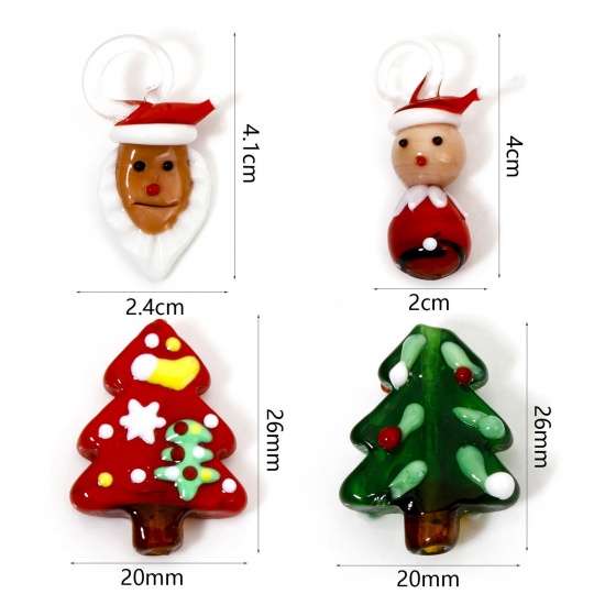 Picture of Lampwork Glass Beads For DIY Jewelry Making Christmas Tree Multicolor Christmas Snowman 3D