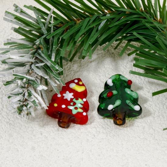 Picture of Lampwork Glass Beads For DIY Jewelry Making Christmas Tree Multicolor Christmas Snowman 3D