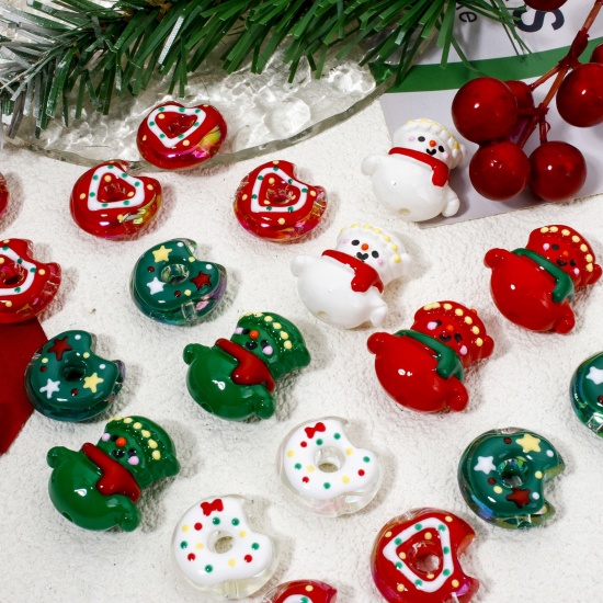 Picture of Acrylic Beads For DIY Jewelry Making At Random Mixed Color Christmas Snowman Enamel