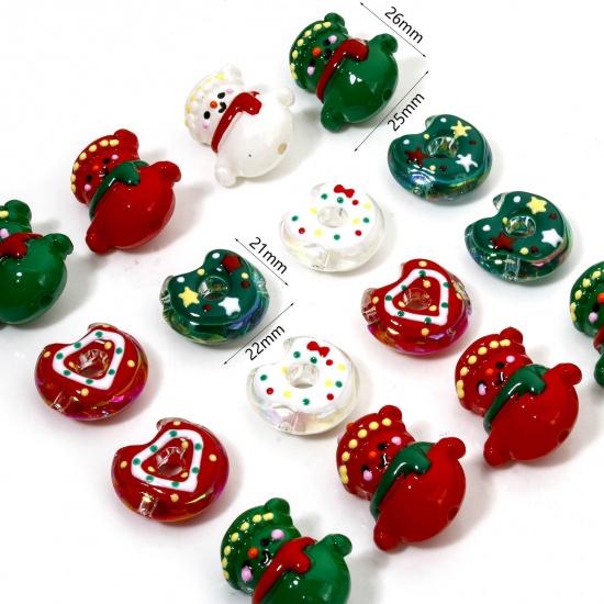 Picture of Acrylic Beads For DIY Jewelry Making At Random Mixed Color Christmas Snowman Enamel