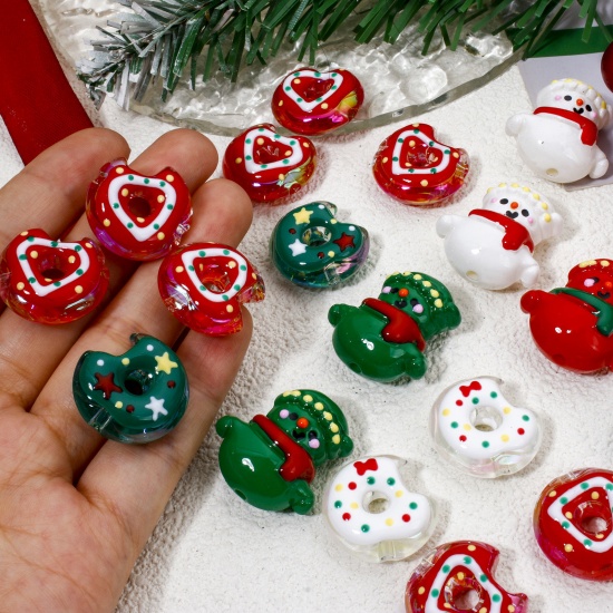 Picture of Acrylic Beads For DIY Jewelry Making At Random Mixed Color Christmas Snowman Enamel