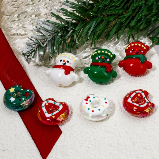 Picture of Acrylic Beads For DIY Jewelry Making At Random Mixed Color Christmas Snowman Enamel