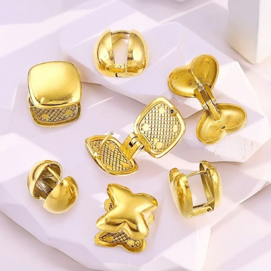 Picture of Vacuum Plating 304 Stainless Steel Ear Clips Earrings 18K Gold Plated Geometric