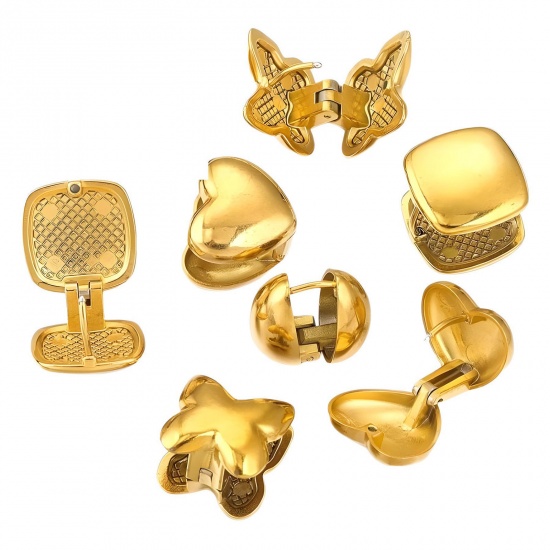 Picture of Vacuum Plating 304 Stainless Steel Ear Clips Earrings 18K Gold Plated Geometric