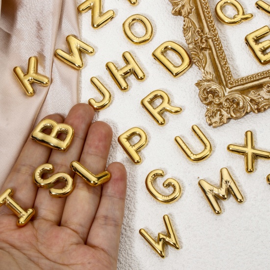 Imagen de 2 Unidades Enchapado al Vacío Ecológico 304 Acero Inoxidable Colgantes Chapado en Oro de 18K Letra Mayúscula Mensaje " A-Z "
