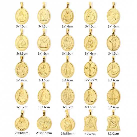 Image de 2 Pcs Pendentif Breloque en 304 Acier Inoxydable Placage sous Vide Religieux Plaqué Or 18K Sainte Vierge Marie 3cm x 1.6cm