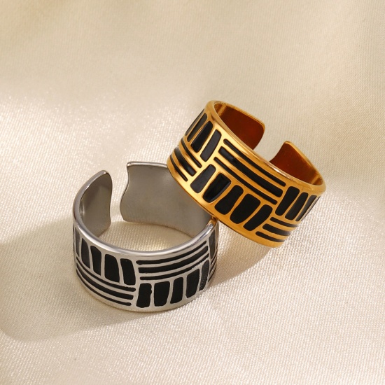 Picture of Vacuum Plating Stylish Retro Multicolor 304 Stainless Steel Open Geometric Enamel Rings Unisex Party