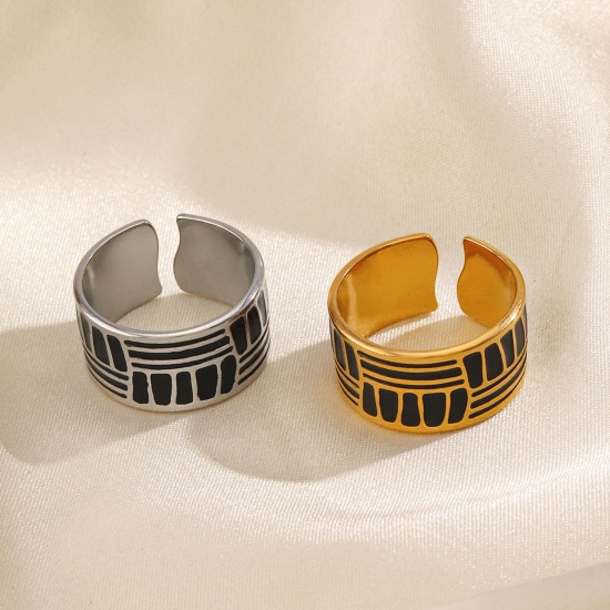 Picture of Vacuum Plating Stylish Retro Multicolor 304 Stainless Steel Open Geometric Enamel Rings Unisex Party