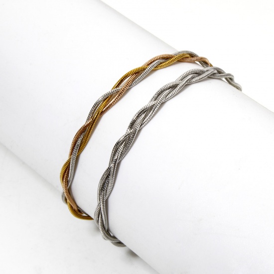 Picture of Vacuum Plating 304 Stainless Steel Weave Braided Snake Chain Bracelets Multicolor 17cm(6.7") long