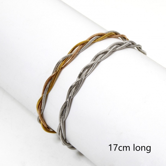 Picture of Vacuum Plating 304 Stainless Steel Weave Braided Snake Chain Bracelets Multicolor 17cm(6.7") long