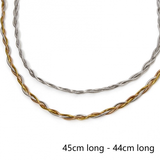 Picture of Vacuum Plating 304 Stainless Steel Weave Braided Snake Chain Necklace For DIY Jewelry Making Multicolor 45cm(17.7") long, Chain Size: 4mm