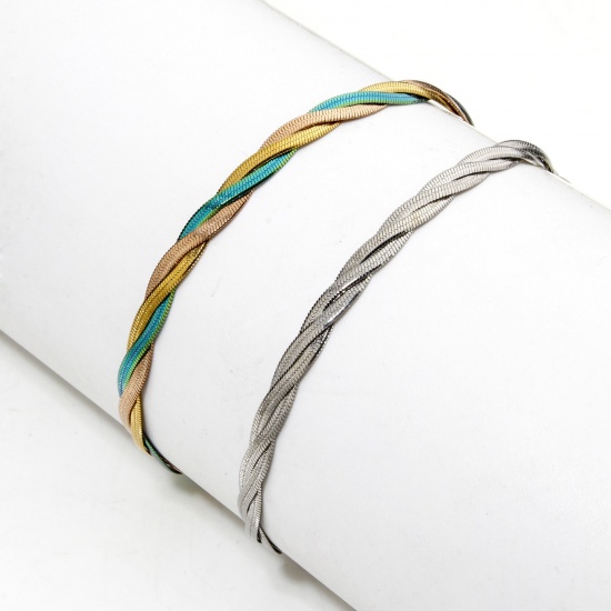 Picture of Vacuum Plating 304 Stainless Steel Weave Braided Snake Chain Bracelets Multicolor 17cm(6.7") long