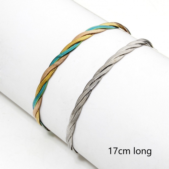 Picture of Vacuum Plating 304 Stainless Steel Weave Braided Snake Chain Bracelets Multicolor 17cm(6.7") long