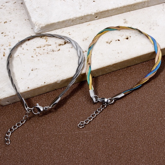 Picture of Vacuum Plating 304 Stainless Steel Weave Braided Snake Chain Bracelets Multicolor 17cm(6.7") long