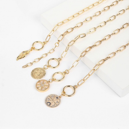 Picture of Wholesale Pendant Charm Necklace, 18K Real Gold Plated Brass Paperclip Link Chain, Women's Eco-friendly Exquisite Stylish Gift Jewelry For Retailer, 51cm(20.1") long