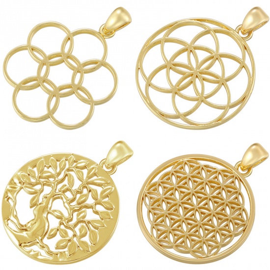 Picture of Brass Pendants Multicolor Flower Of Life Hollow 4cm x 3cm