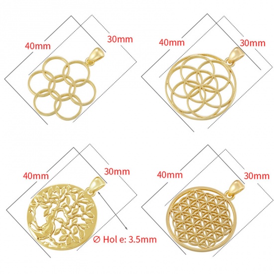 Picture of Brass Pendants Multicolor Flower Of Life Hollow 4cm x 3cm